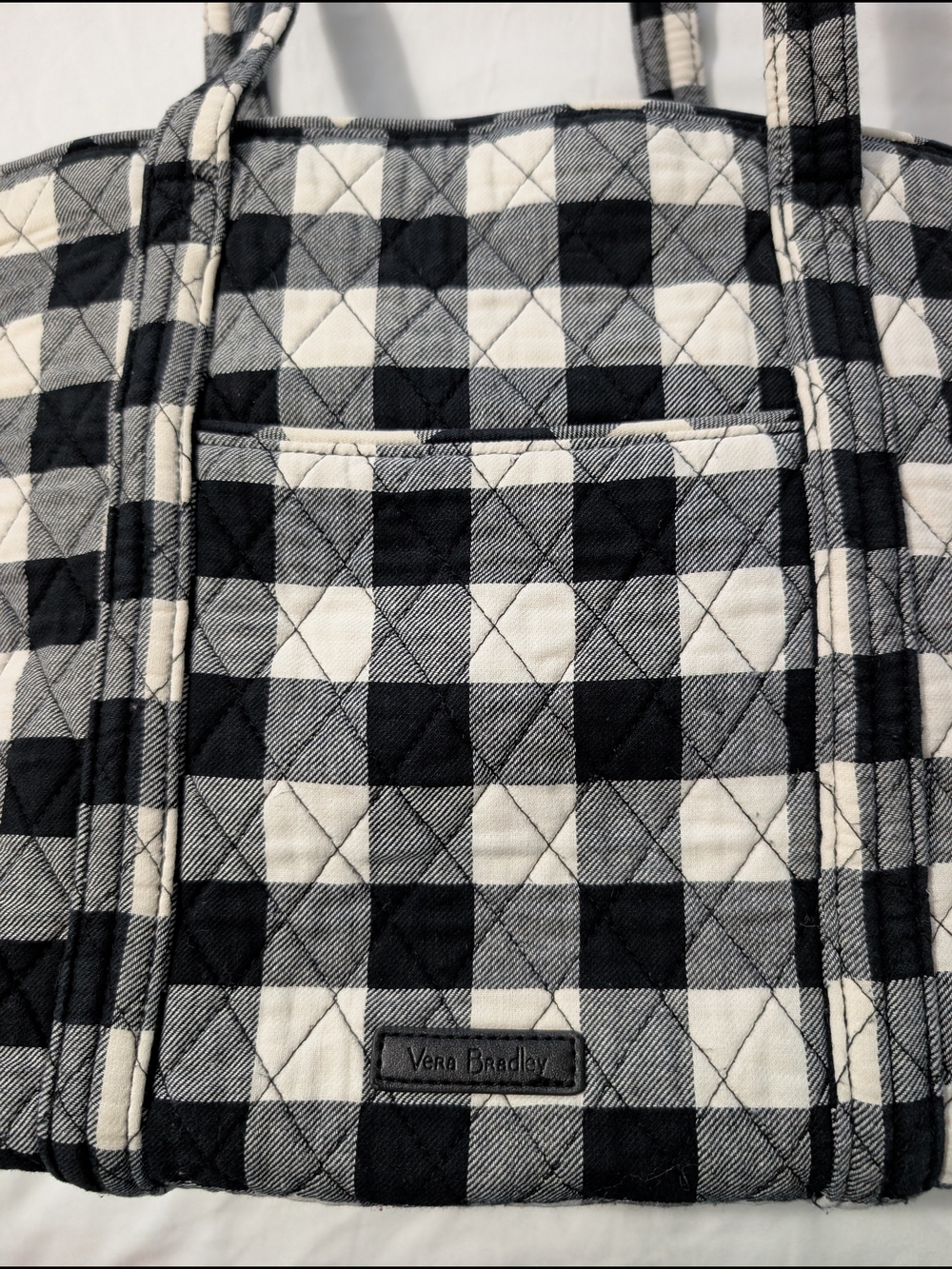 Vera Bradley Black & White Buffalo Plaid Quilted Small Tote - Picture 3 of 5